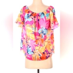 Sunny & Sweet Tea Floral Off-Shoulder Blouse, Medium - Vibrant and Breezy"